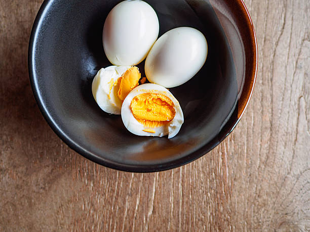 Hard Boiled eggs in bowl, simple breakfast food