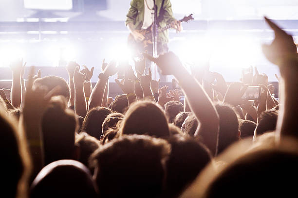 istock Crowd Cheering at Live Rock Concert with Guitarist on Stage 2263125729