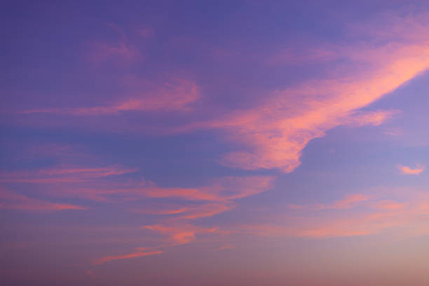 A stunning panoramic view of the twilight sky during sunset, featuring a vibrant gradient of deep blue, purple, and golden orange clouds. This peaceful atmospheric background is perfect for nature, travel, and inspirational concepts.
