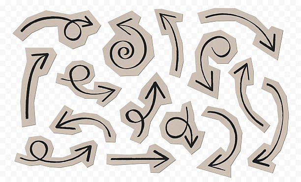 Scrapbook collage arrows collection. Doodle arrow cut-out of paper. Various arrows of hand-drawn drawings with a pencil or thin chalk on textured paper. Cut out scrapbook pointers. Vector illustration
