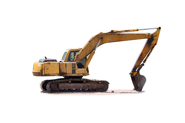 istock An old yellow excavator on a white background (isolate). 2263162170