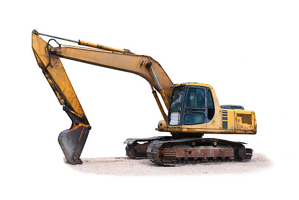 istock An old yellow excavator on a white background (isolate). 2263162313