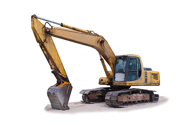 istock An old yellow excavator on a white background (isolate). 2263162315