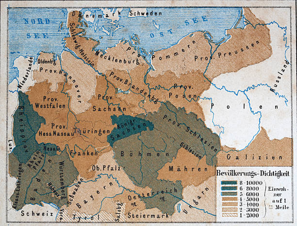 German history, population density map of Germany 1875, Vintage illustration, German text