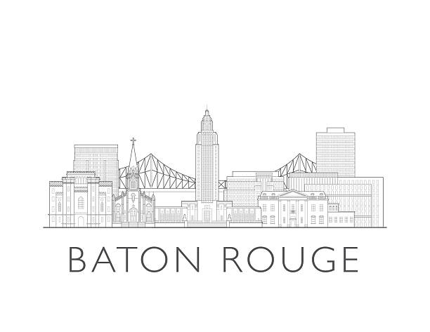 Baton Rouge, Louisiana skyline, USA. Urban cityscape with landmarks and monuments. Hand drawn line art digital skyline illustration.