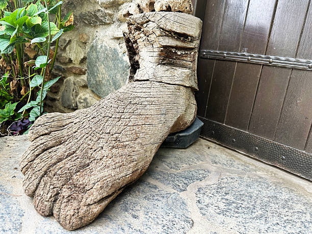 A bare human foot carved from wood Birgi, Odemis, İzmir, Turkey
