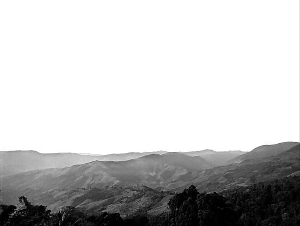 Black and white view of the mountain.