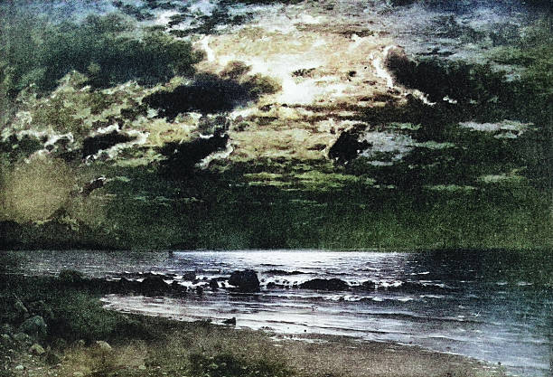 19th Century Painting: A Normann, Moonlight on the coast of Norway