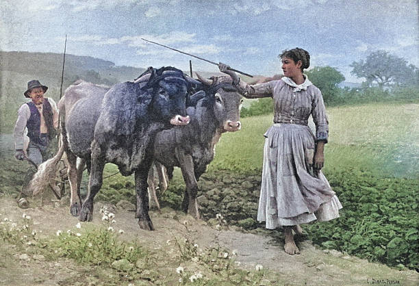 19th Century Painting: E Debat-Pousan, The Young Ox Team