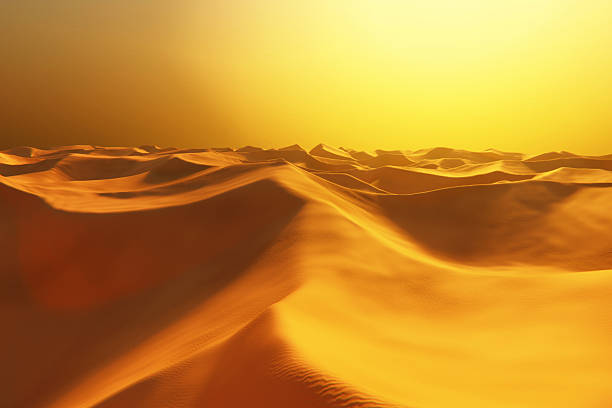 Breathtaking golden desert landscape at sunset. Rolling sand dunes with deep shadows and glowing orange light create a majestic, warm atmosphere. Perfect for travel and nature backgrounds.