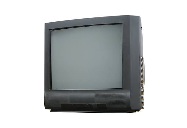 Vintage CRT TV isolated on white background. Retro mockup and 90s design.