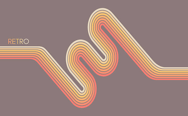 A retro 1970s-style background. Colorful lines. Abstract, dynamic curved ribbons. A serpentine curve of a race track. Designed for posters or banners for sports competitions. Vector illustration.