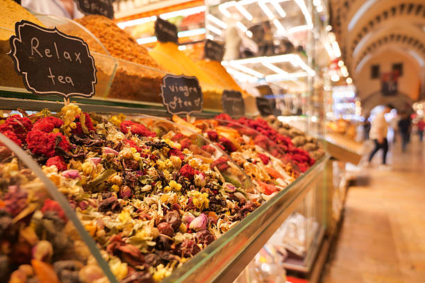 istock Colorful herbs and teas displayed in a vibrant market 2263361030