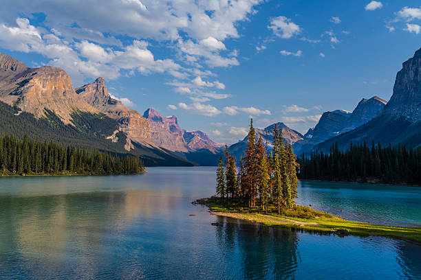 istock Mountain lake with island and trees under a blue sky 2263390321