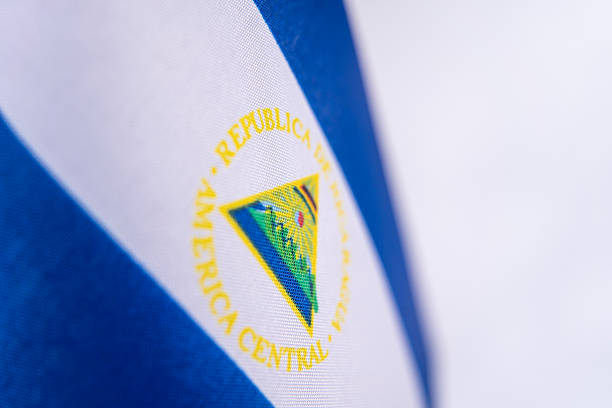 Nicaragua Flag Fabric Texture Macro Close Up
