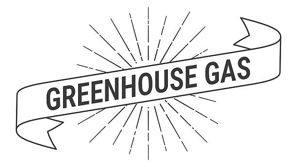 Greenhouse Gas. Banner, ribbon, label with a thin black outline and light rays. Trendy black and white illustration isolated on a blank background for your own design. Vector Illustration (EPS file, well layered and grouped). Easy to edit, manipulate, resize or colorize. Vector and Jpeg file of different sizes.
