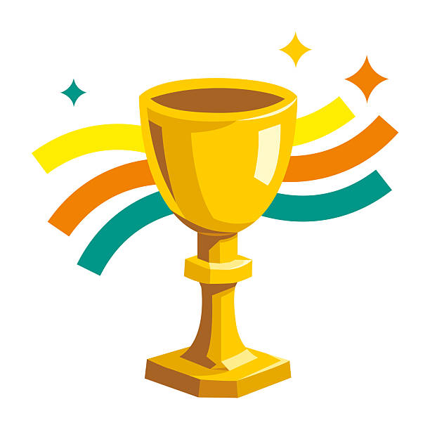 Vector Illustration of a Beautiful Golden Chalice or Trophy Cup with Vibrant Color Ribbons