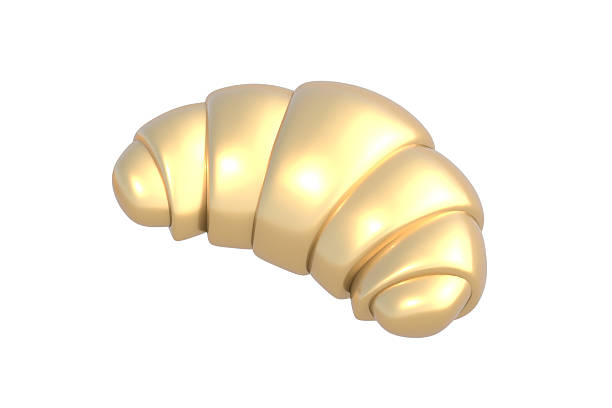 Golden croissant isolated on white background. Sweet bun. Bakery products. Fresh snack. 3d render