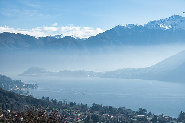 Landscape view with haze over Lake Como
