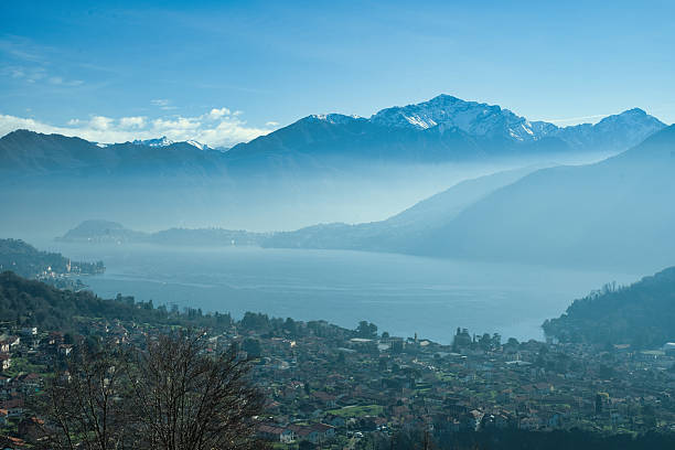 Landscape view with haze over Lake Como