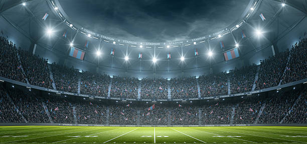 An imaginary American football stadium is modelled and rendered.