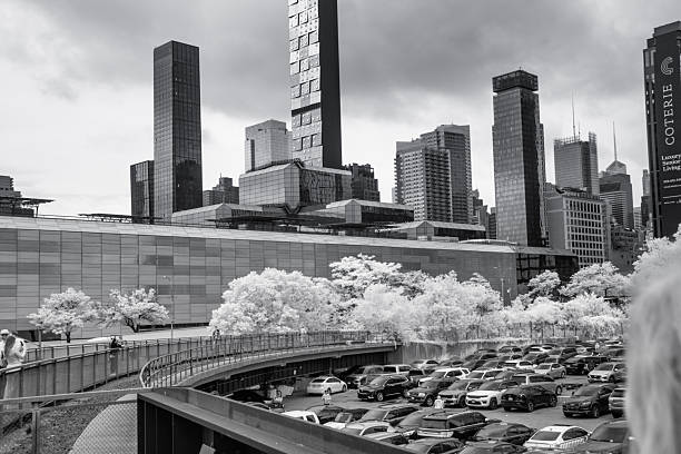High Line elevated park in Hudson Yards infrared photography dramatic view NYC.