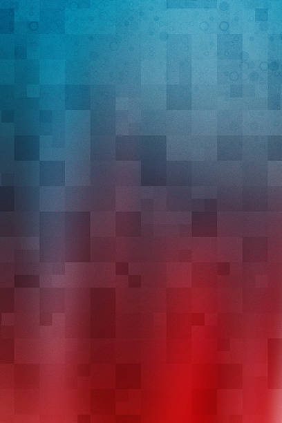 Abstract vertical background featuring a bold gradient transition from cool blue tones at the top to vivid red hues at the bottom. Layered rectangular mosaic blocks and subtle circular accents create a dynamic, modern composition ideal for digital, corporate, or technology design concepts.