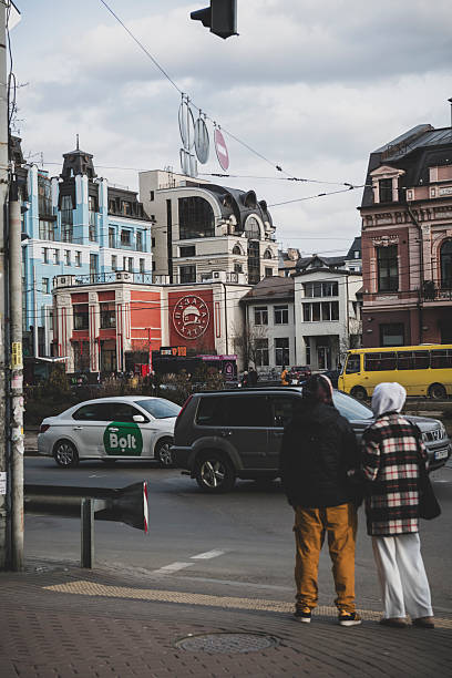 Kyiv, Ukraine - February 23, 2022: Puzata Hata, a Ukrainian restaurant chain, pictured near Kontraktova Ploshcha in Kyiv's Podil district.