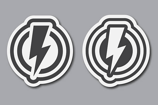 Paper cut Lightning Bolt, thunderbolt or lightning strike sticker icon set for design template
