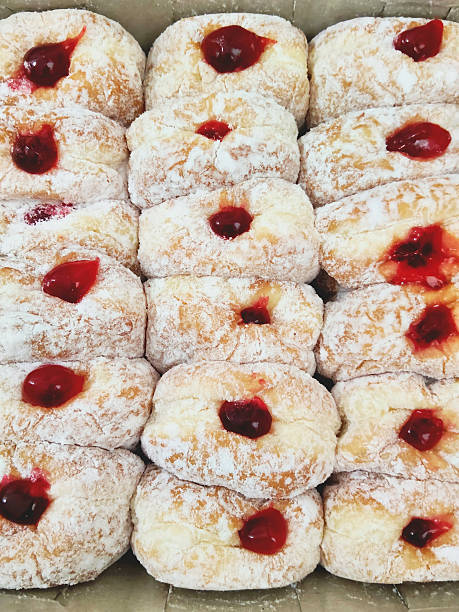 Fresh Baked Bomboloni Doughnuts Filled with Strawberry Jam