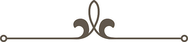 Divider flourish with curled swash, loop accent, and long horizontal rule ending in rings. Symbol of elegance, wedding decor, vintage header, and classic separation. Cartoon vector illustration.