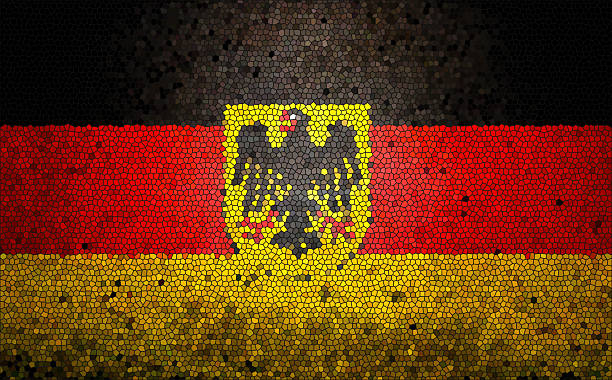 The German flag is made in the form of a small mosaic with the coat of arms of the black eagle in the center, depicted in close-up