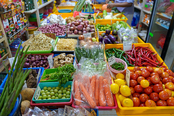 Fresh Vegetables Displayed at Local Market Stall in Malaysia