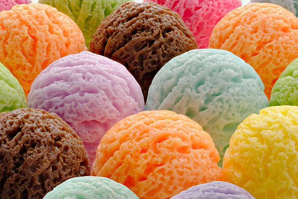 Multi-colored ice cream balls of different flavors