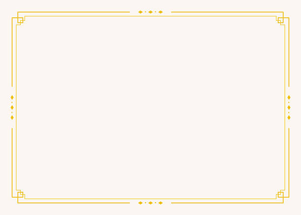 Elegant gold certificate frame featuring thin double borders, stepped geometric corners, and subtle Art Deco diamond accents along the sides and center. Clean, balanced layout with generous copy space, ideal for formal certificates, awards, diplomas, invitations, and corporate recognition designs.