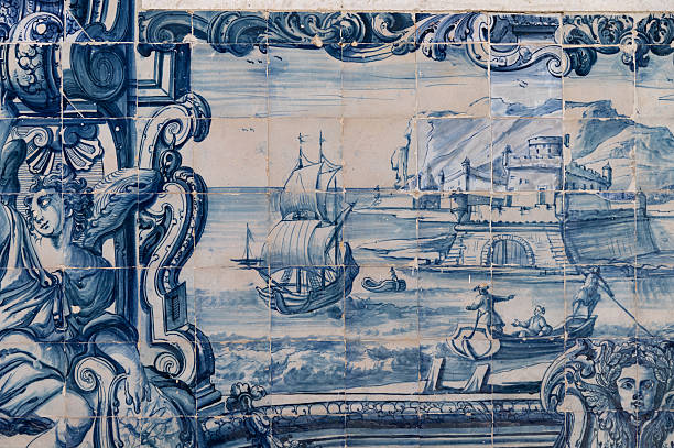 Typical and old tiles on a wall of the Monastery of Fora in Lisbon, Portugal, Europe.