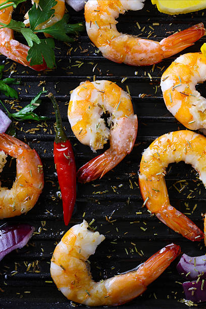 Fresh Fried Prawns on skillet