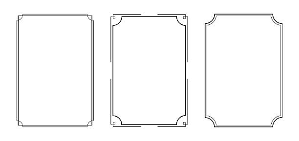 Collection of three elegant black decorative frames featuring thin line borders and subtle rounded corner accents. Clean vertical layouts with generous copy space, ideal for certificates, invitations, posters, announcements, and formal document designs.