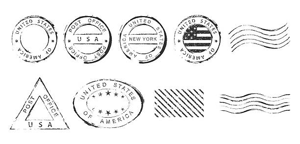 Set of US postal stamps. Post office stamp.
