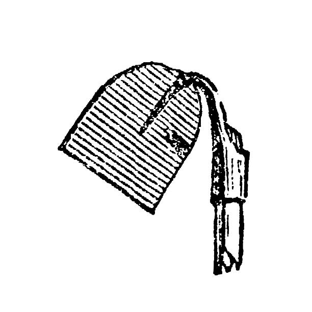 Hoe featuring a wooden handle and a curved metal blade, a traditional agricultural hand tool, old vintage illustration, 1897.