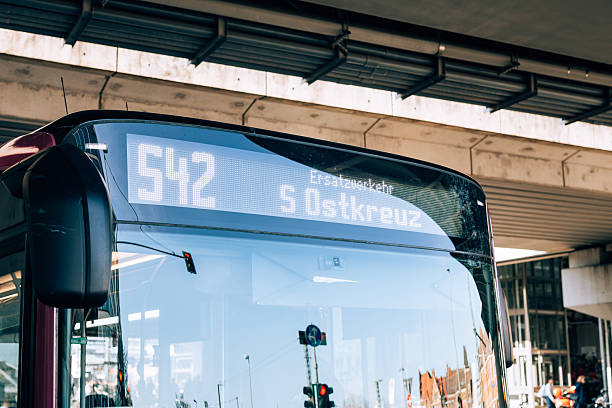 Berlin, Germany – February 28, 2026: Close-up of an electronic bus destination display indicating S42 and “S Ostkreuz” for Ersatzverkehr replacement service during S-Bahn track maintenance in Berlin.