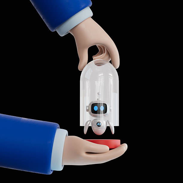 Customer retention concept. Customer Care. Providing save customer loyalty.Businessman holding a client in hand covers a glass bulb.3D rendering on black Screen for footage.