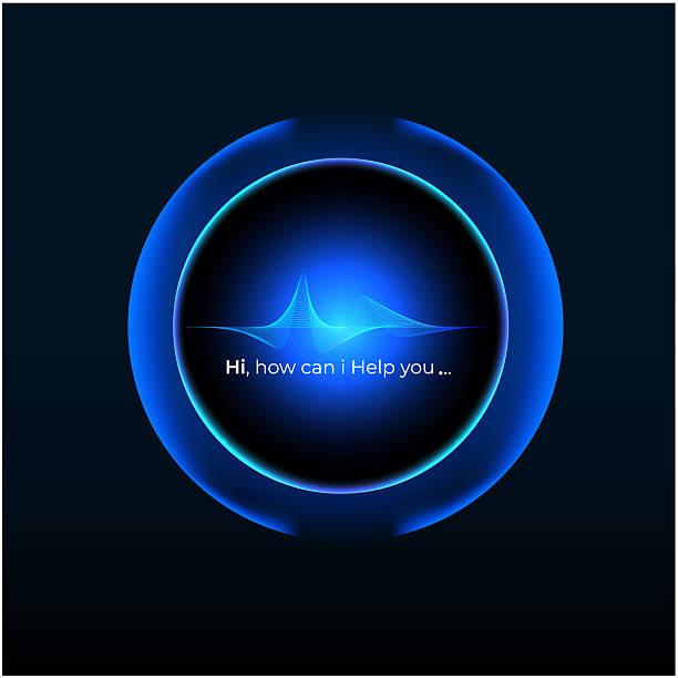 illustrazioni stock, clip art, cartoni animati e icone di tendenza di elemento futuristico blu multicolore di un smart virtual assistant. concetto di assistente. ricerca, machine learning, reti neurali, intelligenza artificiale. comunicazione vocale tramite ia con bolla sonora. onda - riconoscimento vocale