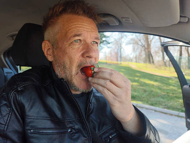 Eating juicy strawberries