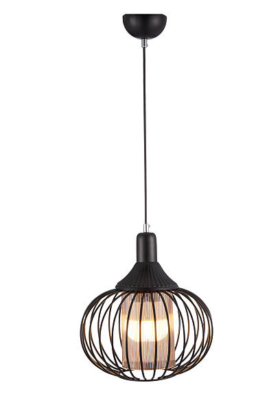 A vintage-style cage pendant light featuring an exposed bulb design, isolated on a clean white background. This decorative hanging lamp combines industrial and retro aesthetics with a metal cage shade and warm illumination, making it ideal for modern home interiors, cafés, restaurants, and boutique spaces. Perfect for e-commerce product listings, interior design catalogs, lighting brand promotions, and marketing materials showcasing stylish, atmospheric, and unique ceiling lighting fixtures.