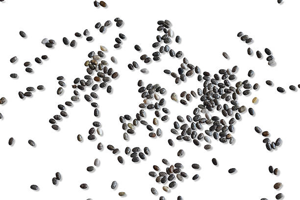 Food seasoning, chia seeds isolated on white background.