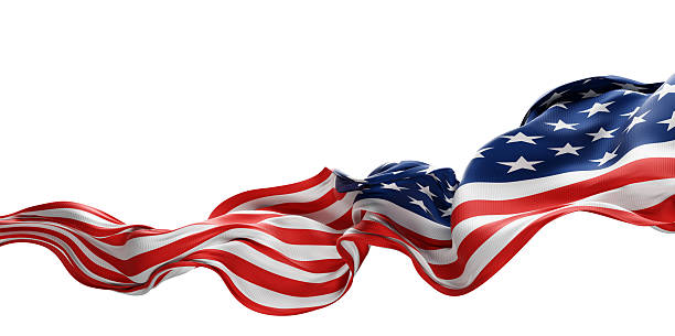 USA or American flag flowing in the wind isolated on white background  with copy space 4th of july Independence day banner 3D render
