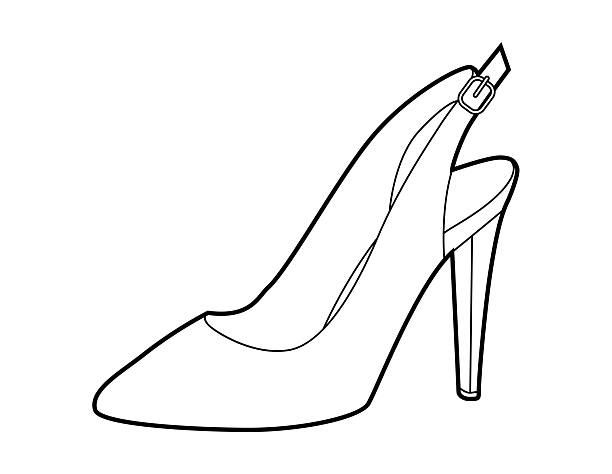 Slingback pump women heel single line pair. Strap open back dress footwear for office, reception, city walk, season. Technical illustration, CAD mockup, clean vector men unisex isolated classic style.