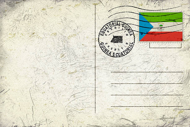 Equatorial Guinea Ebebiyin Old Style Mail Envelope Equatorial Guinea Ebebiyin Old Style Mail Envelope with Flag and Postmark postage stamp flags central africa stock illustrations