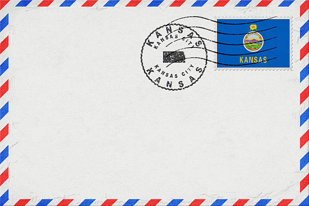 Kansas Kansas City Vintage Air Mail Envelope with Flag and Postmark